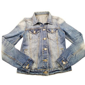 Vintage Denim Jacket Women XS Light Wash Jean Jacket Cropped Cotton